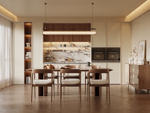  中古风餐厅 餐边柜 酒柜 餐桌椅3d模型 