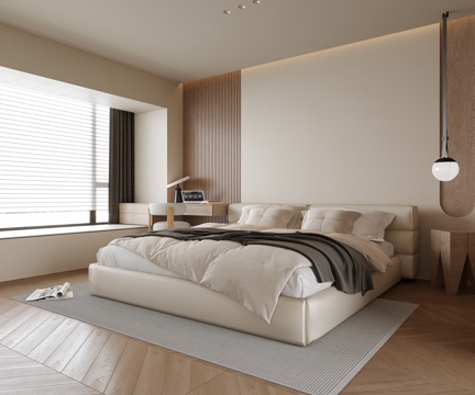 现代卧室 双人床 飘窗su模型