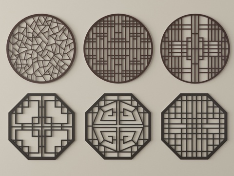 中式窗格镂空窗 花窗su模型