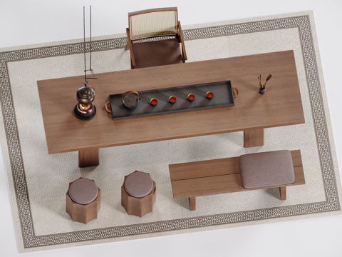 中古风茶桌su模型