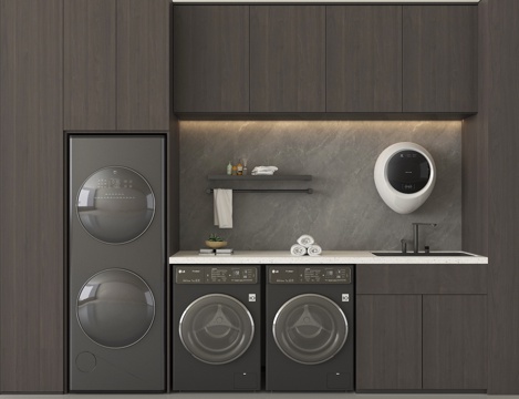 现代洗衣机柜 洗衣机 烘干机 壁挂式洗衣机su模型