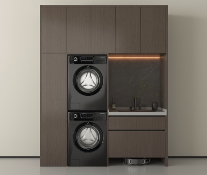 现代洗衣机柜 洗衣机 烘干机 扫地机器人su模型