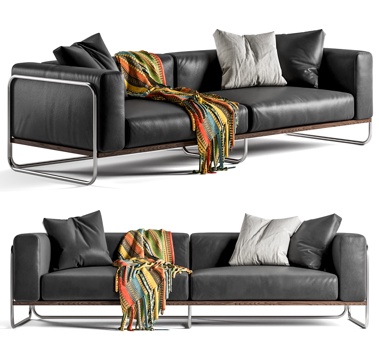 包豪斯双人沙发 皮革双人沙发 客厅沙发 直排沙发su模型