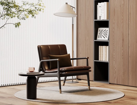 现代意式休闲椅 单人沙发 边几su模型