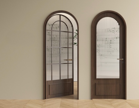 中古法式圆拱门 单开门 圆拱门 玻璃门 单开门su模型