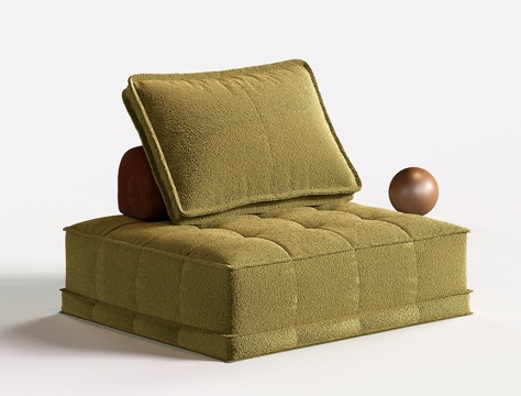 法式豆腐块布艺沙发 中古模块单人沙发 懒人沙发su模型