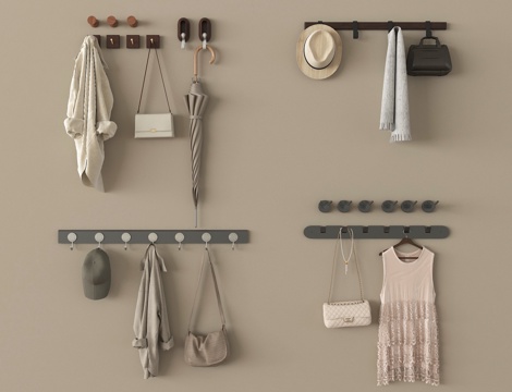 现代挂衣钩 衣架 挂钩 衣服包包su模型