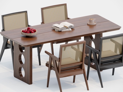 中古风六人圆餐桌su模型