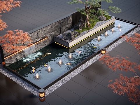 现代水景观 庭院水景 水钵 叠水 跌水 喷泉su模型