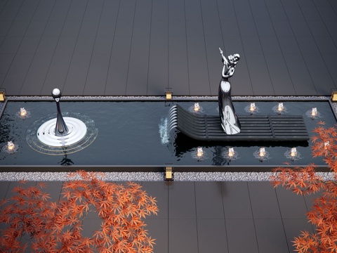 现代水景观 庭院水景 水钵 叠水 跌水 喷泉3d模型 