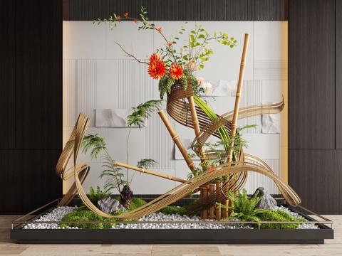 现代室内景观造景 景观植物 苔藓景观 景观造景su模型