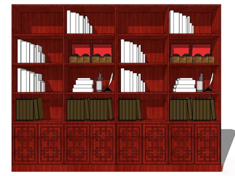 边柜 书柜 实木装饰柜 装饰柜su模型