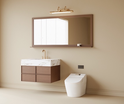 现代浴室柜 浴柜 洗手台 镜子 马桶su模型