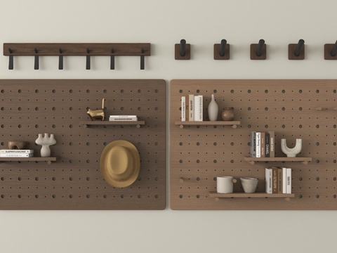 现代洞洞板 墙饰板 墙饰挂件 置物架su模型