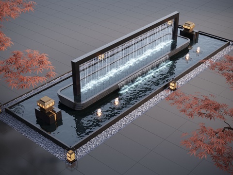 现代水景观 庭院水景 水钵 叠水 跌水 喷泉su模型