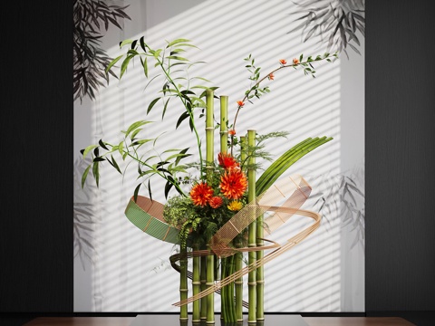 新中式禅意花瓶 花艺摆件 插花su模型