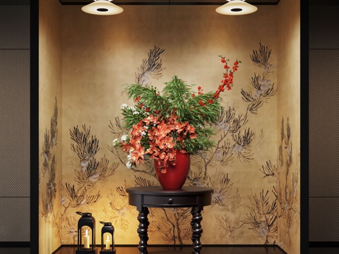 现代花艺摆台 酒店端景台 端景台花艺 玻璃花瓶 绿植摆件su模型