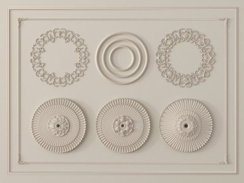 法式雕花 灯盘 石膏构件su模型