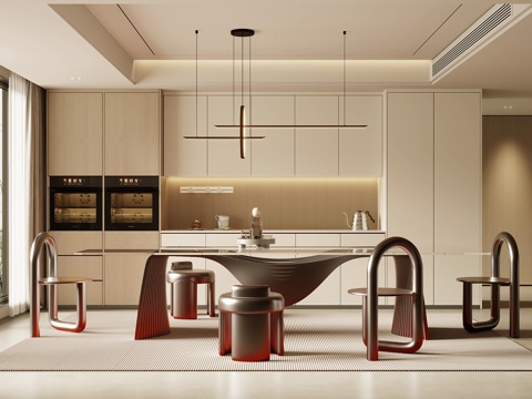 现代轻奢餐厅及餐边柜组合su模型