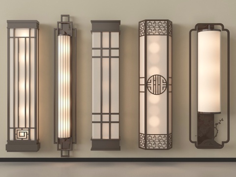 新中式壁灯 金属壁灯su模型