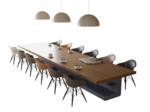 现代会议桌椅 办公椅 吊灯su模型