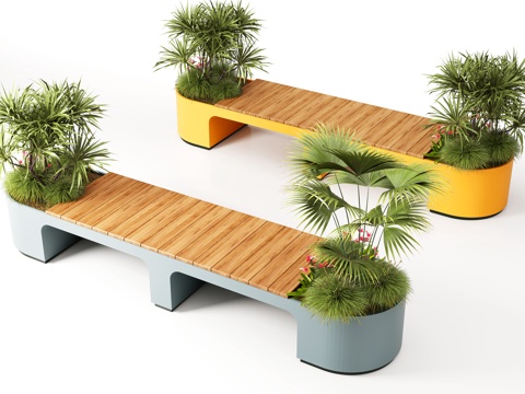 现代户外休息凳 户外椅 户外长椅组合 休闲异形座椅su模型