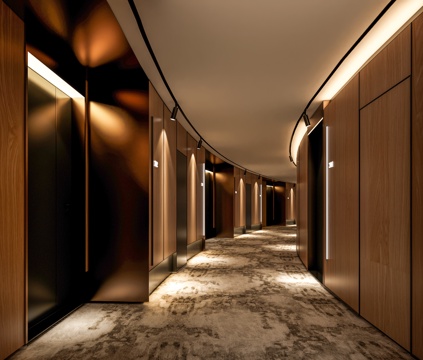 现代新中式酒店过道 酒店客房木门 足浴会所过道 餐饮过道 木su模型