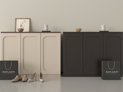 现代鞋柜 玄关柜  边柜 木材 矮柜 摆件su模型