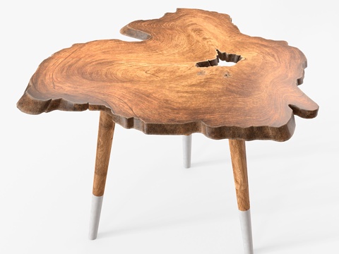 原木茶几 角几 异形桌板茶几su模型