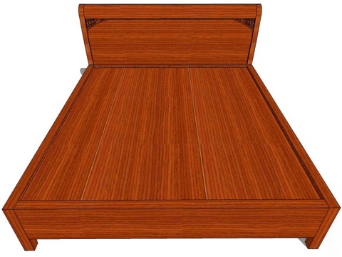 新中式双人床 实木双人床 双人床 床 床架 实木床su模型