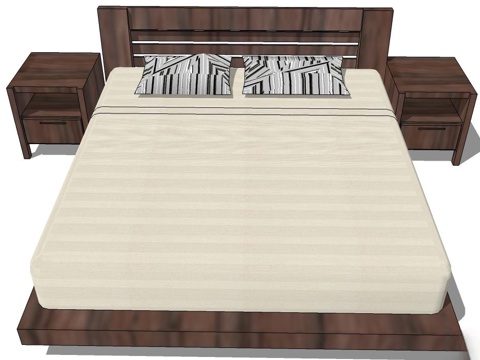 新中式双人床 实木双人床 双人床 床su模型