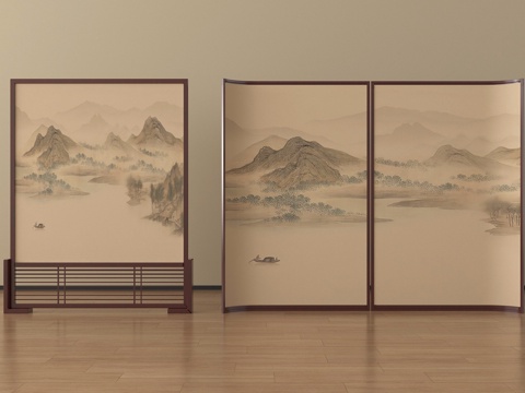 新中式屏风 宋氏风隔断 屏风隔断su模型