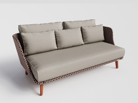 DEDON - 现代户外沙发 双人沙发 藤编柚木沙发su模型