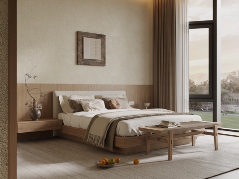 侘寂风卧室 民宿卧室su模型