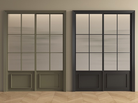 法式奶油风推拉门 玻璃推拉门 厨卫门 阳台门su模型