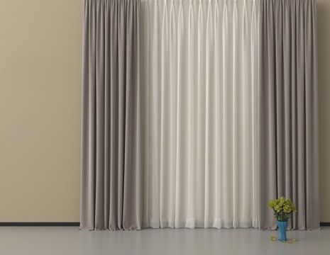 现代窗帘 纱帘 布帘 褶帘su模型