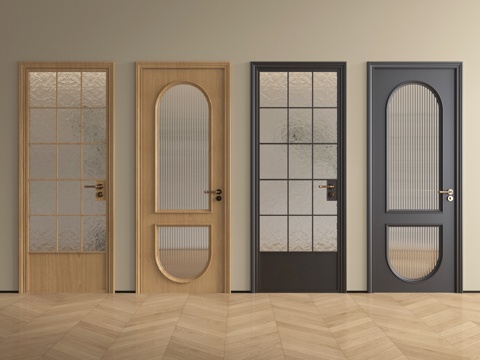 法式门组合 单开门 平开门 玻璃门 厨卫门su模型