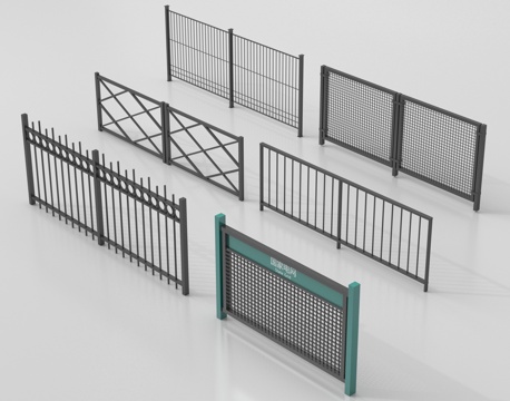 现代围栏护栏 铁艺栏杆 扶手su模型