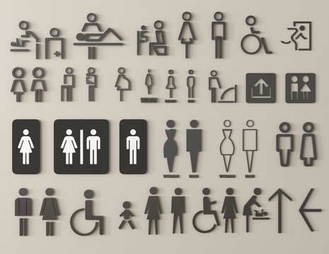 现代标识标牌 卫生间导视牌 洗手间导视牌su模型