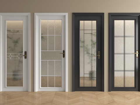 法式单开门 玻璃单开门 平开门  卫浴门su模型