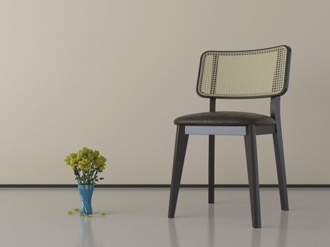 侘寂休闲椅 木椅 单椅 藤编椅su模型
