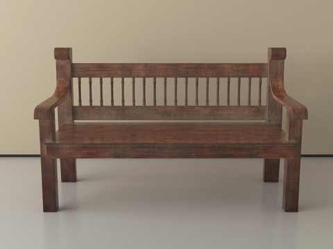 中式椅子 长椅 木椅 靠背椅su模型