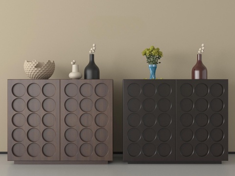 中古风储物柜 装饰柜 玄关柜 边柜 摆件su模型