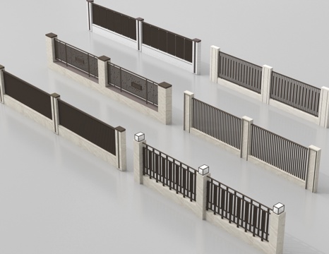  现代庭院围栏 围墙 小区围墙 庭院围墙3d模型 