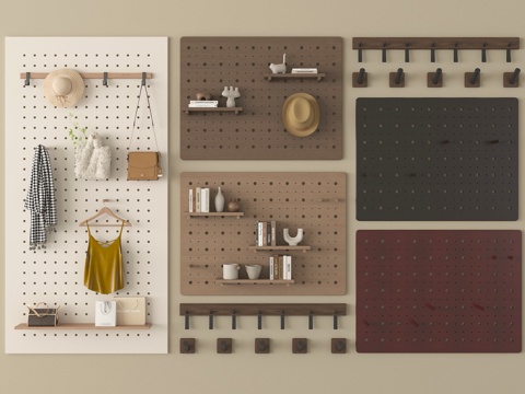 现代洞洞板 墙饰板 墙饰挂件 置物架su模型