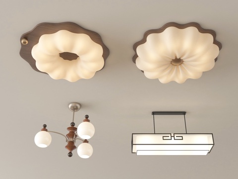 中古风吸顶灯 中式吊灯 客厅灯su模型