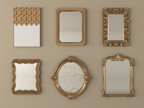 法式镜子 装饰镜 化妆镜su模型