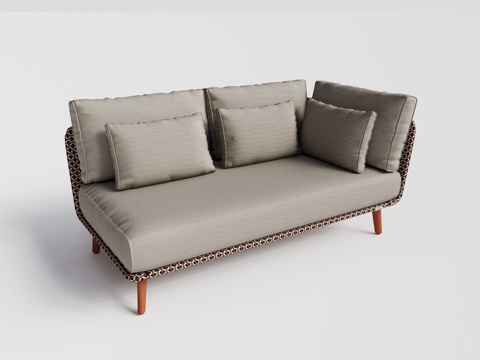 DEDON - 现代户外沙发 双人沙发 单侧无扶手柚木藤编沙su模型