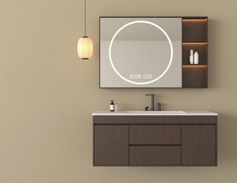 现代中古浴室柜 悬空浴室柜 镜柜 卫浴用品su模型