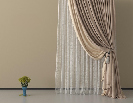 现代窗帘 纱帘 布帘 褶帘su模型